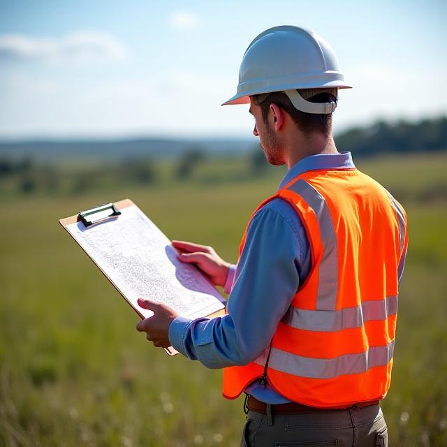 Geologo al lavoro con mappe